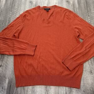 Banana Republic Luxury Blend Sweater Mens Size Large Orange V-Neck Silk Cashmere
